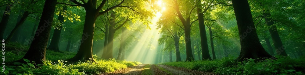 Obraz premium Forest canopy with sunlight filtering through, serenity, trees