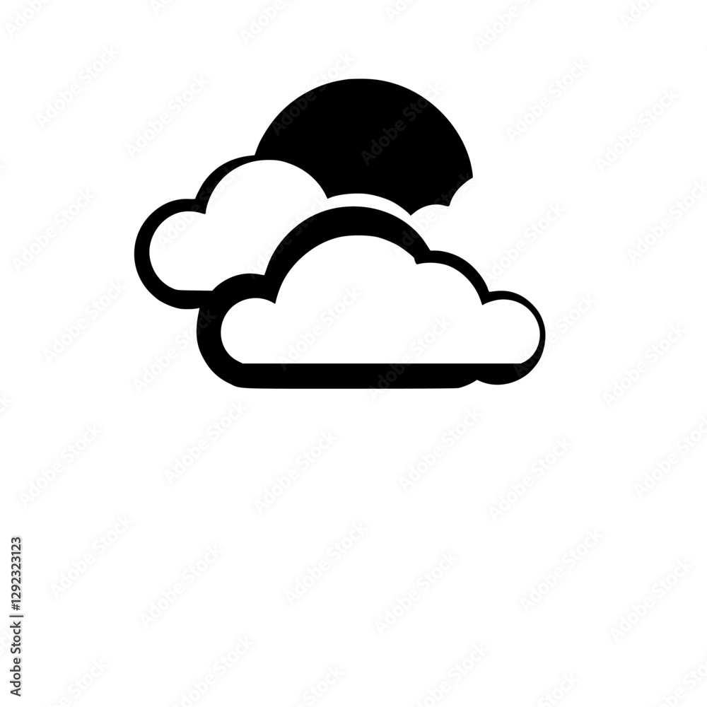 Weather Icon: Black and white image of a cloud covered sun. Weather Icon: Black and white image of a cloud covered sun.