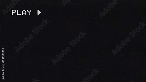 VHS TV retro filter with play on screen glitch overlay lines texture. Visual video effects background. High quality photo