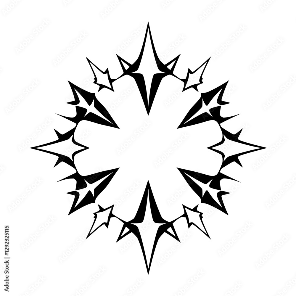 Fototapeta premium Geometric Black Starburst Ring: Circular Design with Spiked Elements on White Background