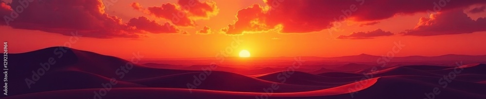 Fototapeta premium Silhouetted dunes against a blazing sunset sky , photography, sand