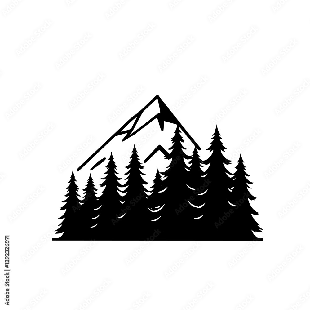 Fototapeta premium Silhouette of mountain and trees with a minimalist design.