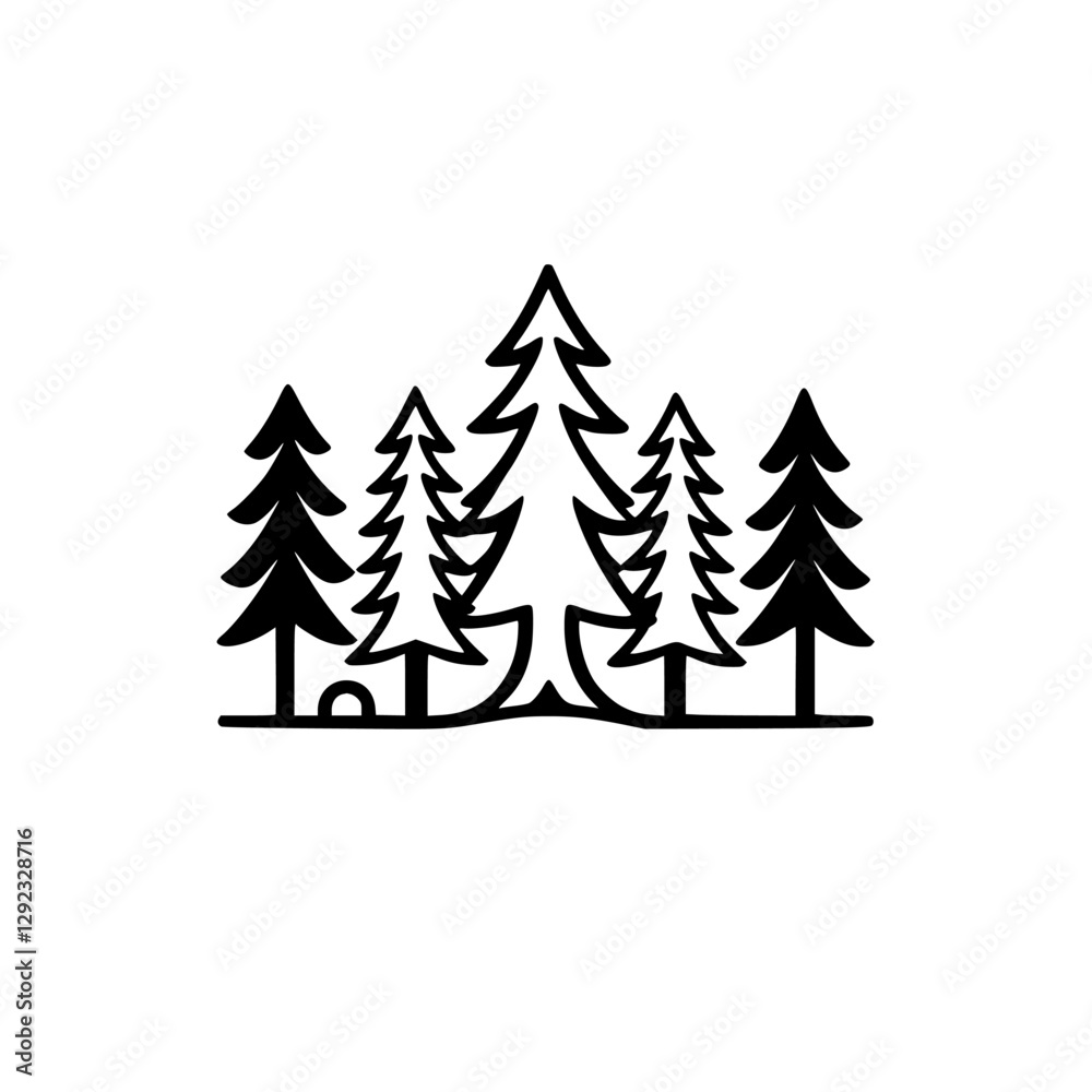 Fototapeta premium Monochrome minimalist depiction of a forest with multiple pine trees.