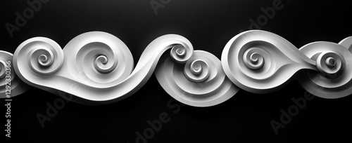 monochrome interlocking spirals pattern black and white art deco design geometric textile wallpaper photo