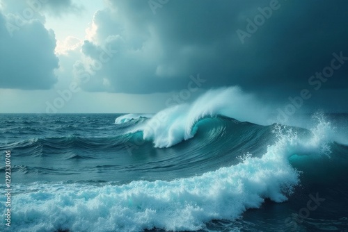 Turbulent Atlantic waves under brooding clouds , water, clouds, powerful