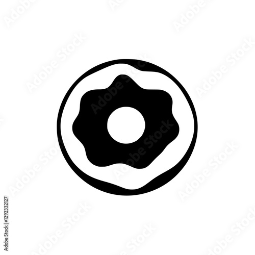 Monochrome Black and white image of a donut with a white donut and center circle.
