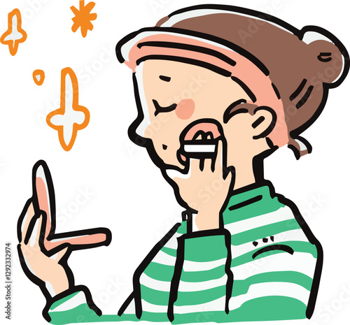 パウダーファンデーションをあしらう女性の手描き風イラスト