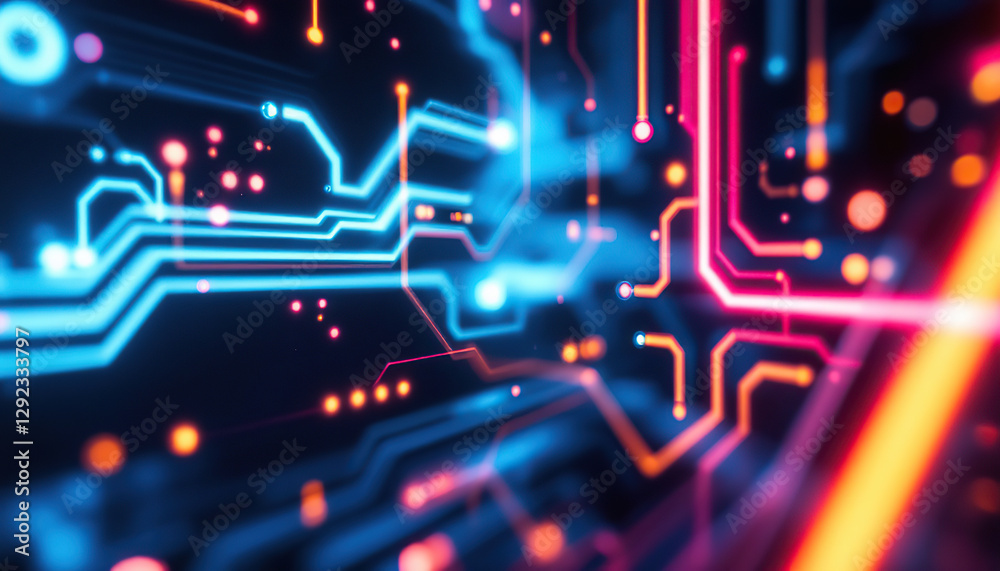 Abstract Digital Circuit Board Background with Glowing Lines Abstract Digital Circuit Board Background with Glowing Lines