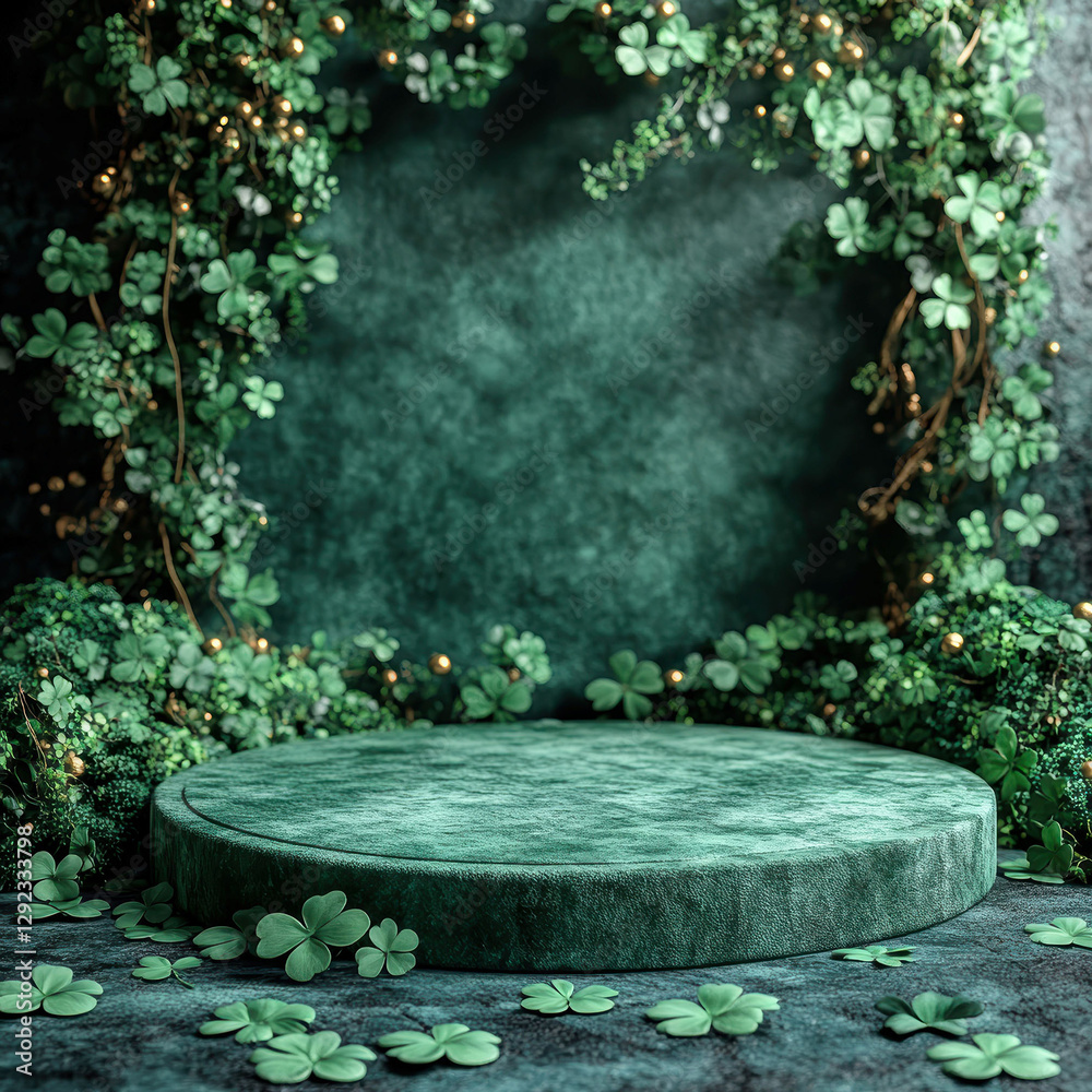 Image showcases a festive St Patricks Day scene, featuring a central shamrock within a circular vine frame The setting is adorned with small shamrocks and lights, creating a celebrat - AI-Generated Image showcases a festive St Patricks Day scene, featuring a central shamrock within a circular vine frame The setting is adorned with small shamrocks and lights, creating a celebrat - AI-Generated