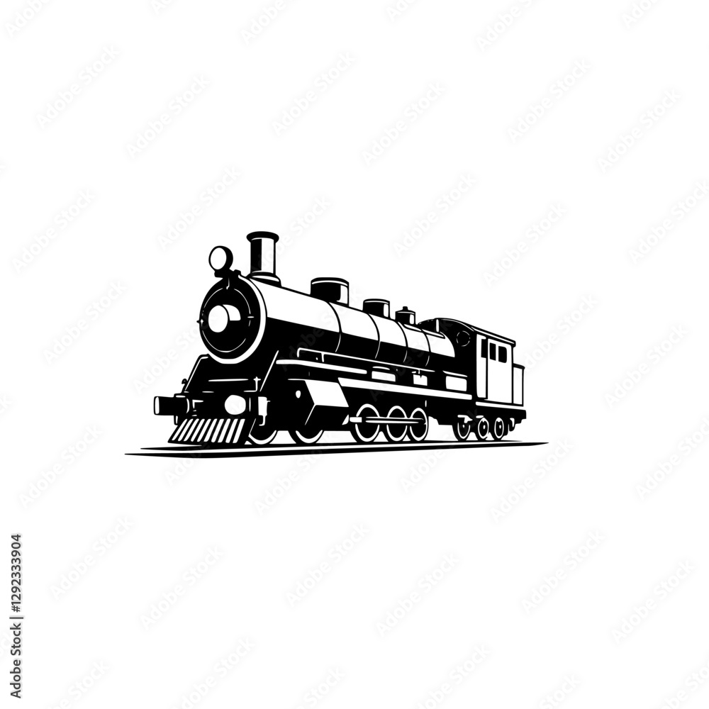 Obraz premium Vintage vector stylized illustration of a black and white front view of a black train train train stylized Steam Engine. 
