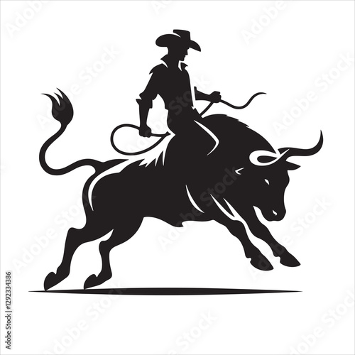 A cowboy with bull rodeo vector silhouette