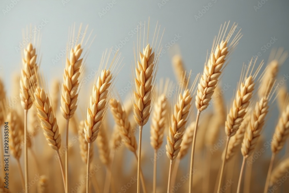 Golden wheat stalks, plump grains, gray backdrop, golden, crop Golden wheat stalks, plump grains, gray backdrop, golden, crop