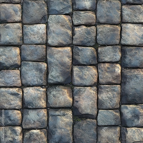 Close Up of Ancient Cobblestone Wall Rustic Texture in Warm Golden Hour Lighting