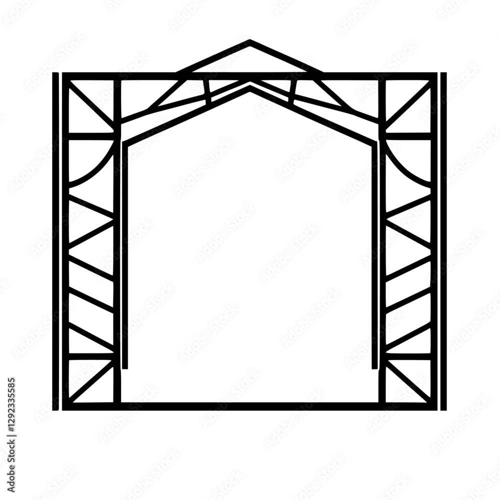 Architectural illustration of a frame or gateway in a clean, minimalist style, geometric black outlines on white background. Architectural illustration of a frame or gateway in a clean, minimalist style, geometric black outlines on white background.
