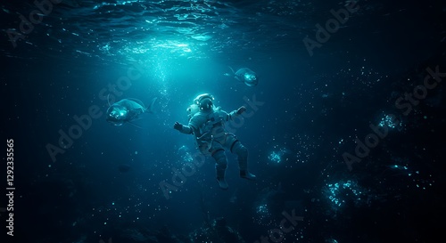 Wallpaper Mural Submerged Astronaut in Dark Blue Water Pixel Art
 Torontodigital.ca