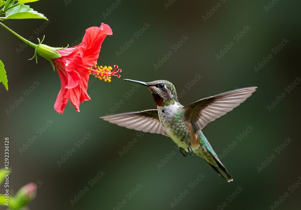 Fototapeta premium High-speed capture of a hummingbird hovering near a vibrant flower