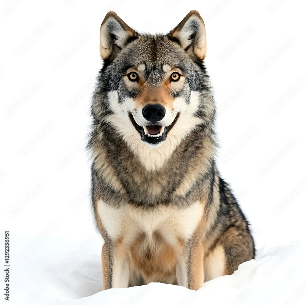An isolated wolf displayed on a white surface. An isolated wolf displayed on a white surface.