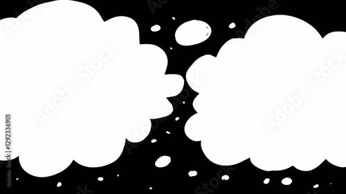 Cartoon white smoke transition filling the black screen. Stock video with billowing steam in 4K with an alpha channel for scene changes.