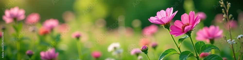 Fototapeta premium Natural environment with Althaea officinalis flowers, garden, flora