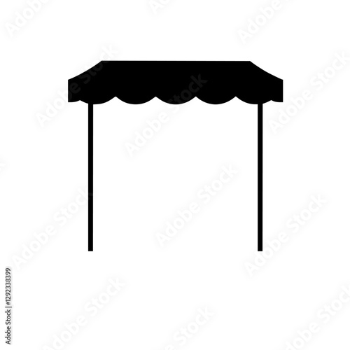 Minimalist black awning silhouette on white background. Simple, graphic representation of a market stand with a scalloped edge.