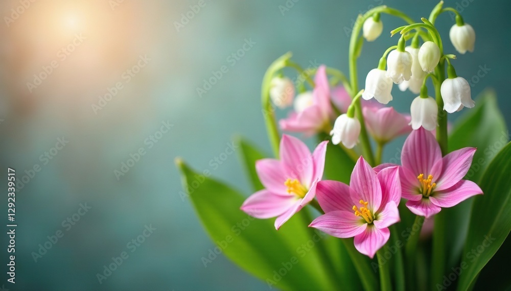 Fototapeta premium Spring bouquet of lily of the valley with other spring flowers, nature, spring