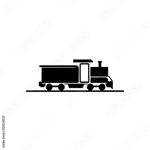 Black and White Train Icon Depicting Railway Locomotive Silhouette.