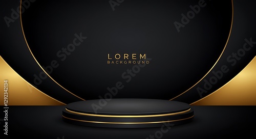 Elegant Black and Gold Circular Platform: A Luxurious Abstract Design photo