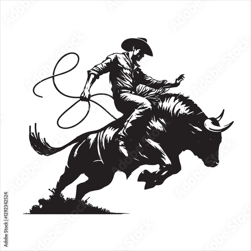 A cowboy with bull rodeo vector silhouette