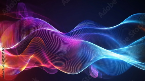 Abstract wave of vibrant pink orange and blue light pattern against a dark background