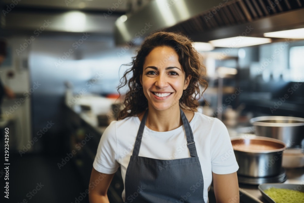 Portrait of a middle aged Hispanic female kitchen chef Portrait of a middle aged Hispanic female kitchen chef