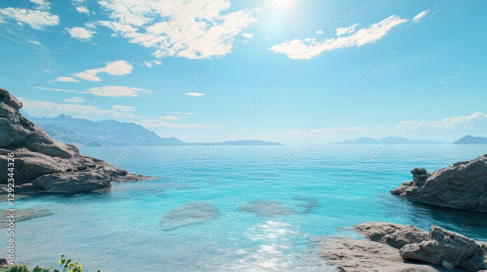 Fototapeta premium Sunny Aegean Sea cove, travel poster