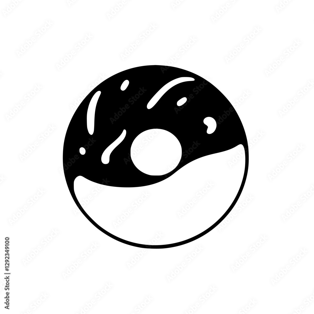 Fototapeta premium A black and white illustration of a donut, with a simple design and a clean, minimal look.