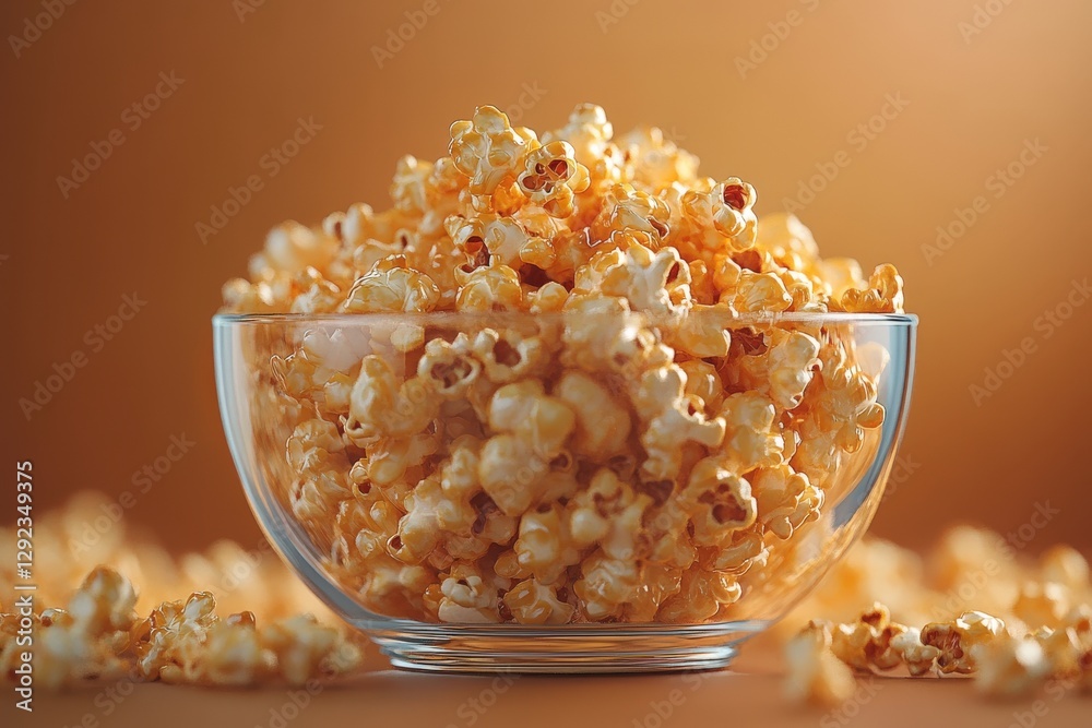 Bowl filled with golden popcorn sits on a wooden surface with scattered kernels around it Bowl filled with golden popcorn sits on a wooden surface with scattered kernels around it