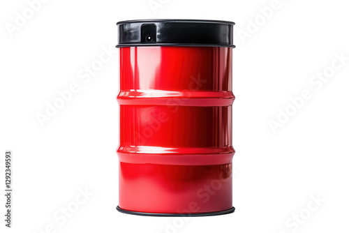 Bright red cylindrical barrel with a black lid designed for storage in industrial settings, featuring a smooth surface, ideal for various applications and environments photo