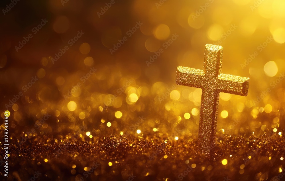 Easter christian background resurrection picture of holy cross or Christian cross with gold abstract bokeh background. Easter christian background resurrection picture of holy cross or Christian cross with gold abstract bokeh background.