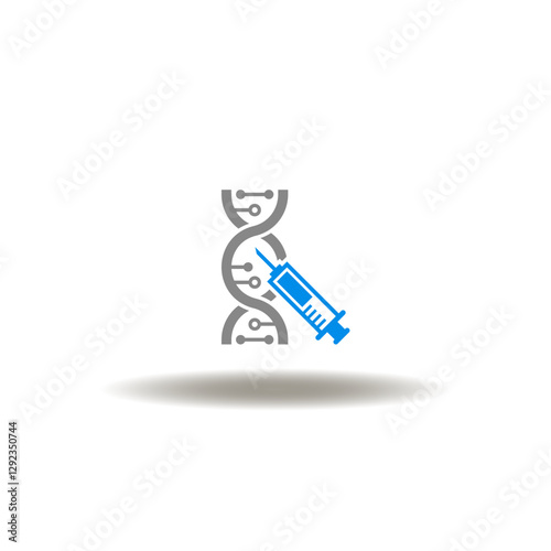 Vector illustration of DNA helix and syringe. Symbol of gene engineering and health problems modification with DNA.