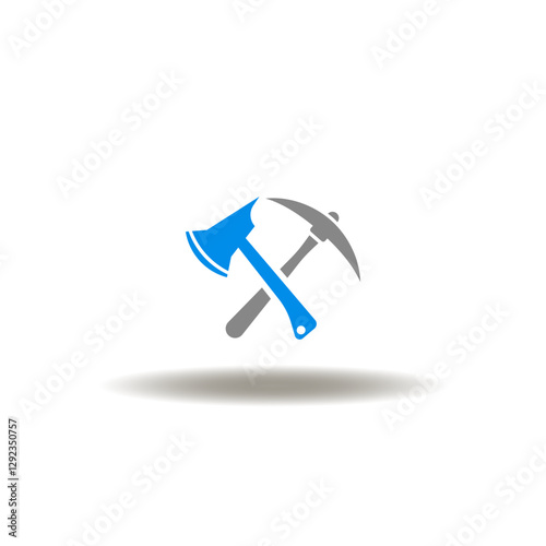 Vector illustration of pickaxe ax pick axe. Icon of fire fighting tools from cabinet. Symbol of demolition, dismantling, disassembly.