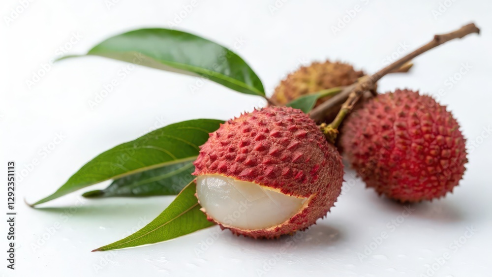 Lychees on Branch with Leaves Lychees on Branch with Leaves