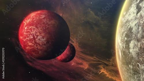 Two Red Moons orbiting a yellow planet, Sci-Fi