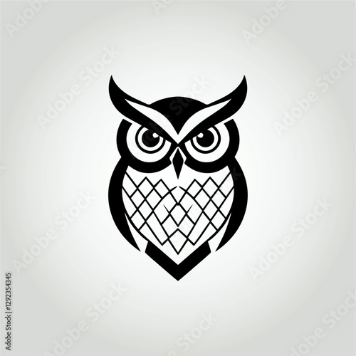 Geometric Owl Logo Design, Sleek Black and White Symbol, Minimalist Style