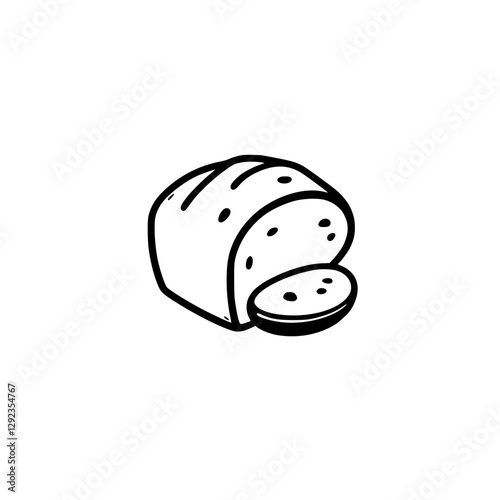 Simplified sketch of a loaf of bread with a slice cut off and a simple outline