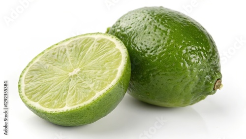 Fresh Limes Cut in Half on White Background