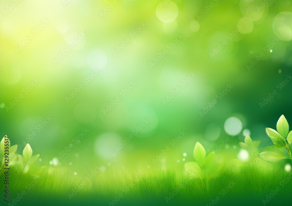 Obraz premium Spring background green blurred bokeh lights