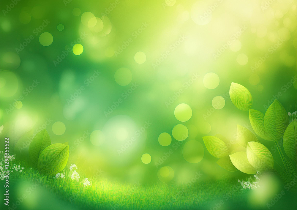 Obraz premium Spring background green blurred bokeh lights