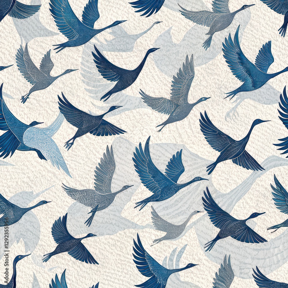 Seamless Pattern of Flying Birds Nature Scene Digital Art Elegant Design Aerial View Wildlife Concept