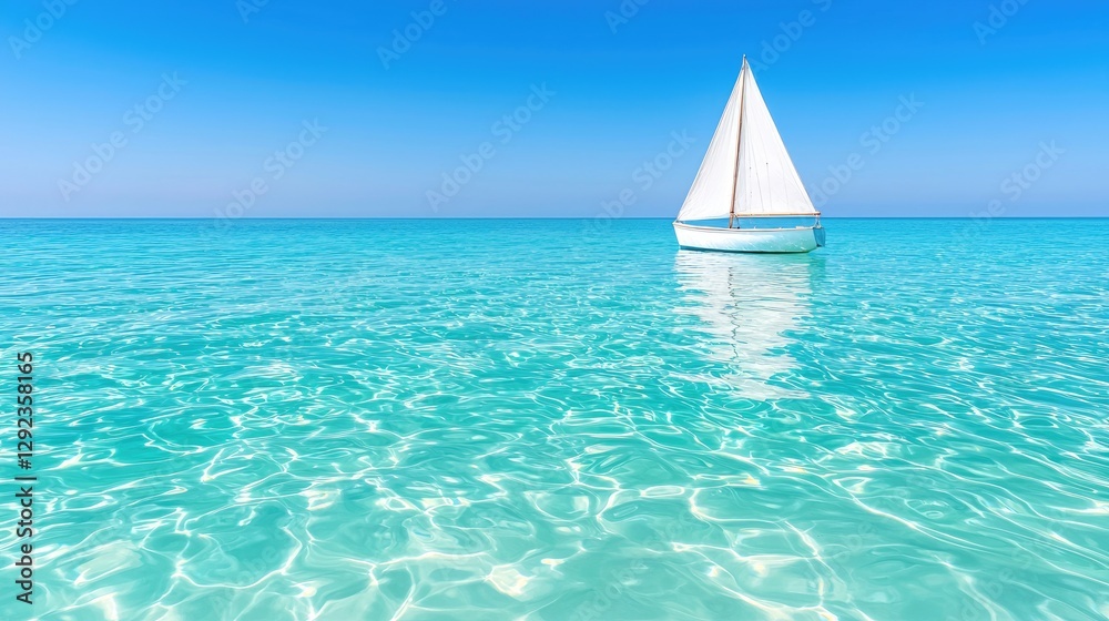 Obraz premium Sailboat on tranquil turquoise ocean, summer day. Travel brochure, website