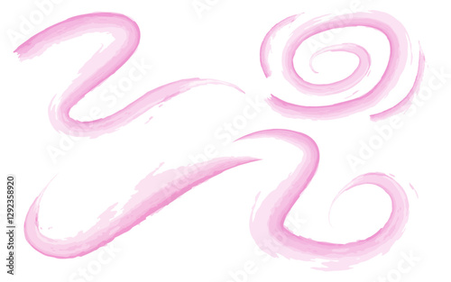 Vector collection of watercolor brush shapes, abstract pink background with swirls