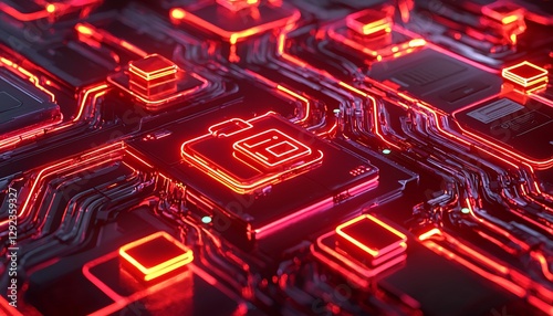 A conceptual illustration ransomware with glowing red visuals and locked icons surrounded by encrypted streams.