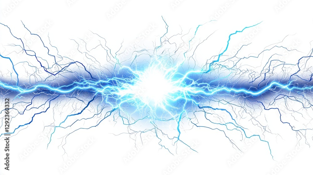 High-Energy Lightning Bolt with Bright Electric Effects on White Background High-Energy Lightning Bolt with Bright Electric Effects on White Background