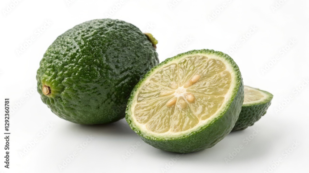 Green Citrus Fruit Halves and Whole Fruit Green Citrus Fruit Halves and Whole Fruit